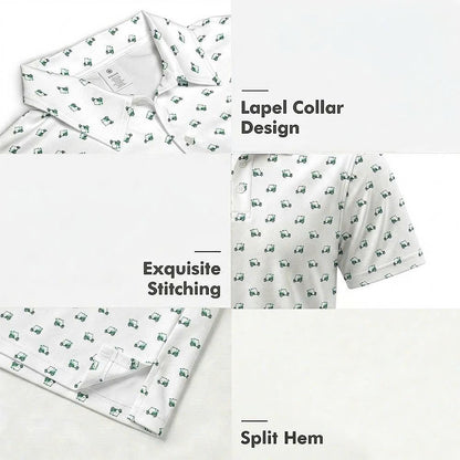 Men’s Athletic Golf Polo 06 – Green Golf Cart Pattern, Sport Fit