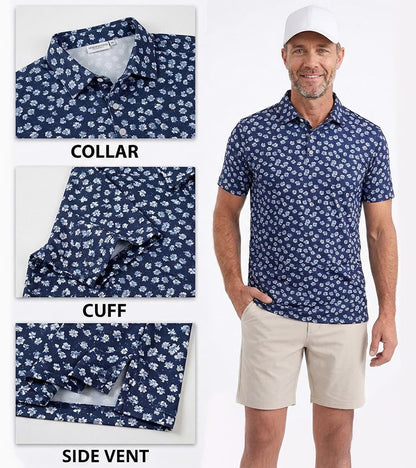 Men’s Athletic Golf Polo 03 – Navy Floral Dot Pattern Polo Shirt