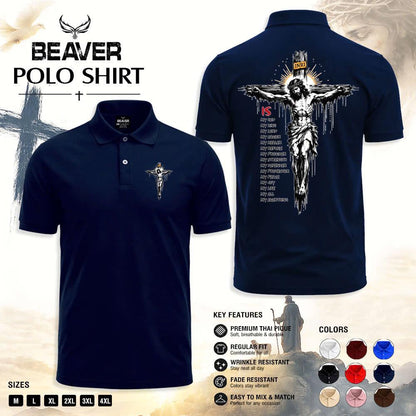 Crucifix Graphic Polo Shirt, Vintage Cross Print, Men's Casual Short Sleeve Top