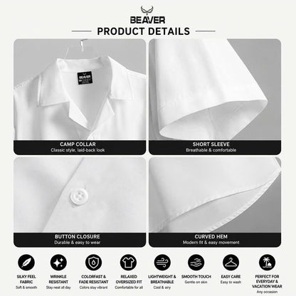 Sun Sea Script Graphic Shirt, Minimalist Coastal Design, Casual Short Sleeve Button Up Shirt
