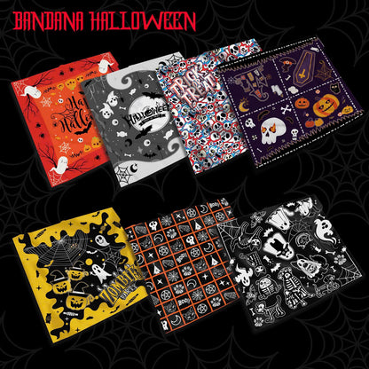 Halloween Bandana Scarf – Spooky Ghosts, Skulls, Pumpkins Print – Square Headband, Dog Scarf, Costume Accessory
