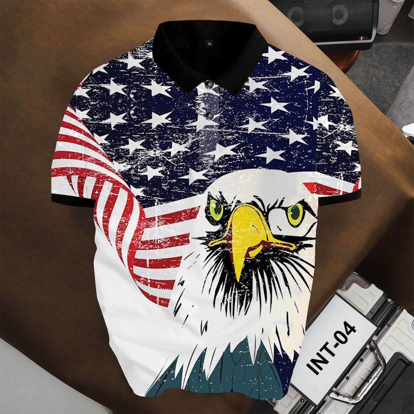 Vintage Distressed American Flag Eagle Polo Shirt, Patriotic USA Style Top