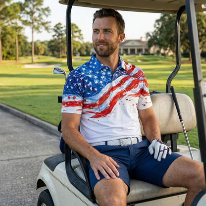 Men’s Athletic Golf Polo 14 – USA Flag Abstract Brushstroke Pattern Polo Shirt