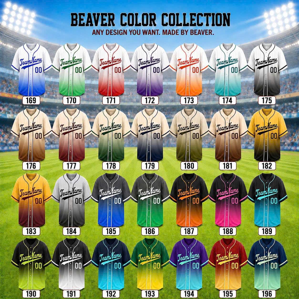Custom Baseball Jerseys – Personalized Name and Number – Solid, Striped and Gradient Styles