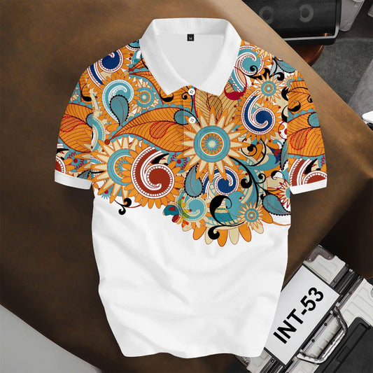 Boho Floral Paisley Men’s Polo Shirt, Colorful Vintage Pattern Tee