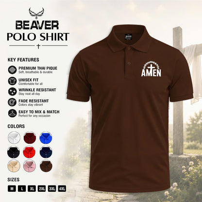 Amen Cross Graphic Polo Shirt, Crown of Thorns Design, Men's Casual Short Sleeve Top