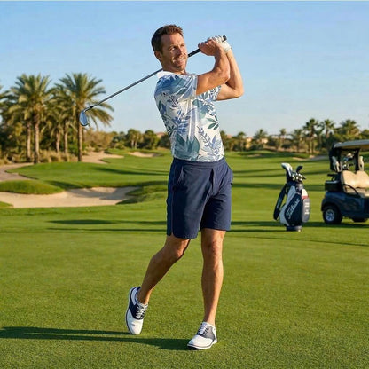 Men’s Athletic Golf Polo 16 – Watercolor Blue Leaf Pattern Polo Shirt