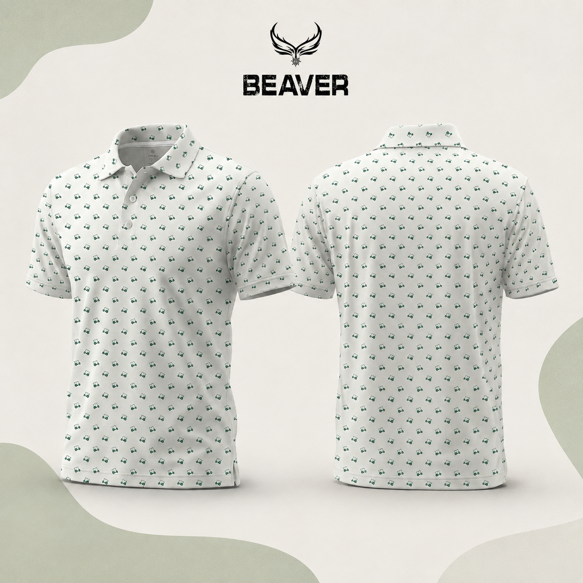 Men’s Athletic Golf Polo 06 – Green Golf Cart Pattern, Sport Fit