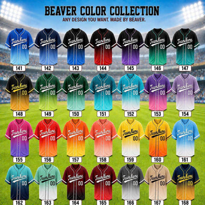 Custom Baseball Jerseys – Personalized Name and Number – Solid, Striped and Gradient Styles