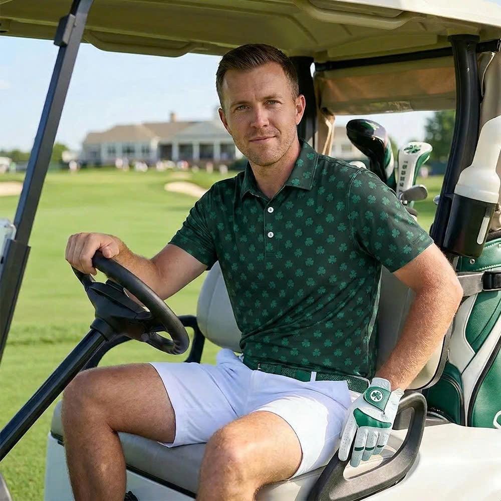 Men’s Athletic Golf Polo 09 – Green Shamrock Clover Pattern Polo Shirt