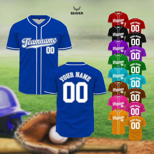 Custom Solid Color Baseball Jersey with Name & Number – Personalized Sports Shirt, Unisex Gamewear