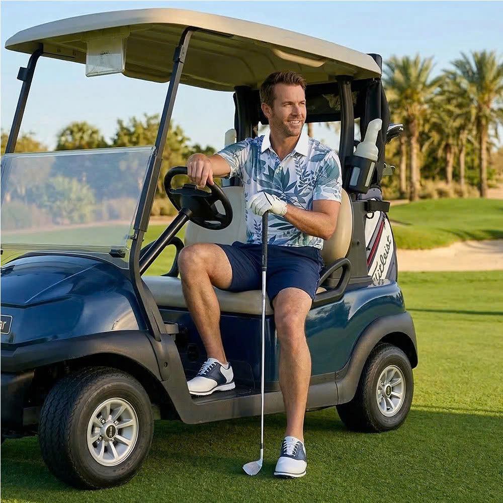 Men’s Athletic Golf Polo 16 – Watercolor Blue Leaf Pattern Polo Shirt