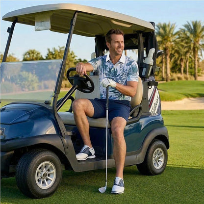 Men’s Athletic Golf Polo 16 – Watercolor Blue Leaf Pattern Polo Shirt