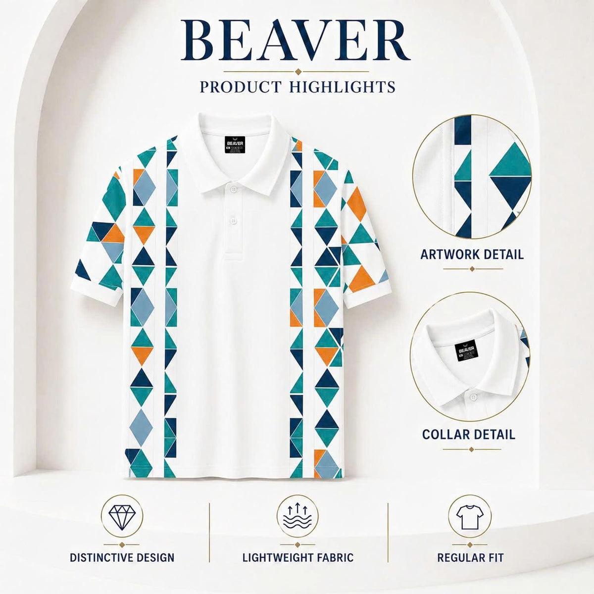 Men's Modern Polo Shirt, Abstract Triangle Print, Summer Outfit