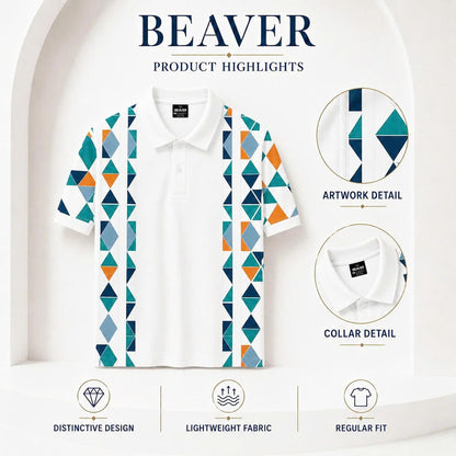 Men's Modern Polo Shirt, Abstract Triangle Print, Summer Outfit