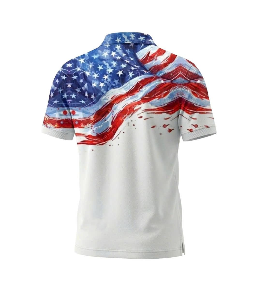 Men’s Athletic Golf Polo 14 – USA Flag Abstract Brushstroke Pattern Polo Shirt