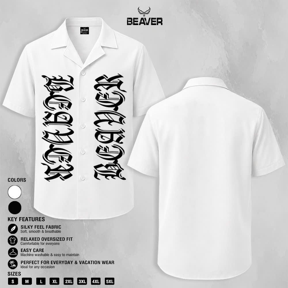 Gothic Letter Graphic Shirt, Bold Old English Typography, Casual Short Sleeve Button Up Shirt