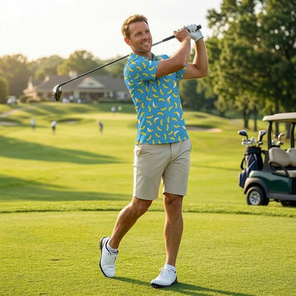 Men’s Athletic Golf Polo 10 – Blue Banana Fruit Pattern Polo Shirt