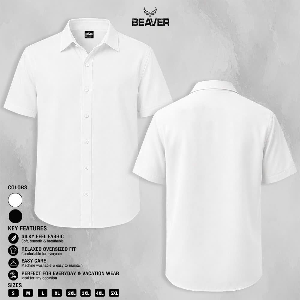 Solid Color Button Up Shirt, Relaxed Oversized Short Sleeve Unisex Casual Shirt