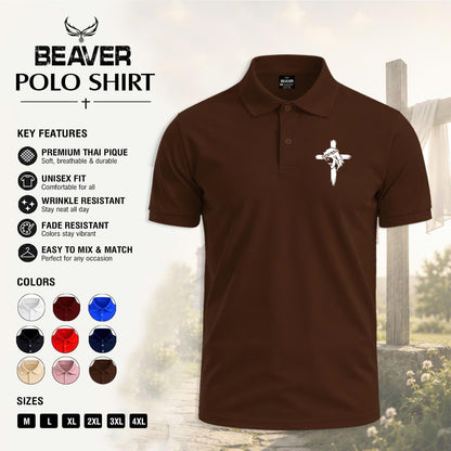 Cross Portrait Graphic Polo Shirt, Vintage Cross Design, Men's Casual Short Sleeve Top