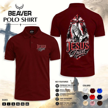 Jesus Trust Praying Hands Polo Shirt, Christian Cross Faith Apparel