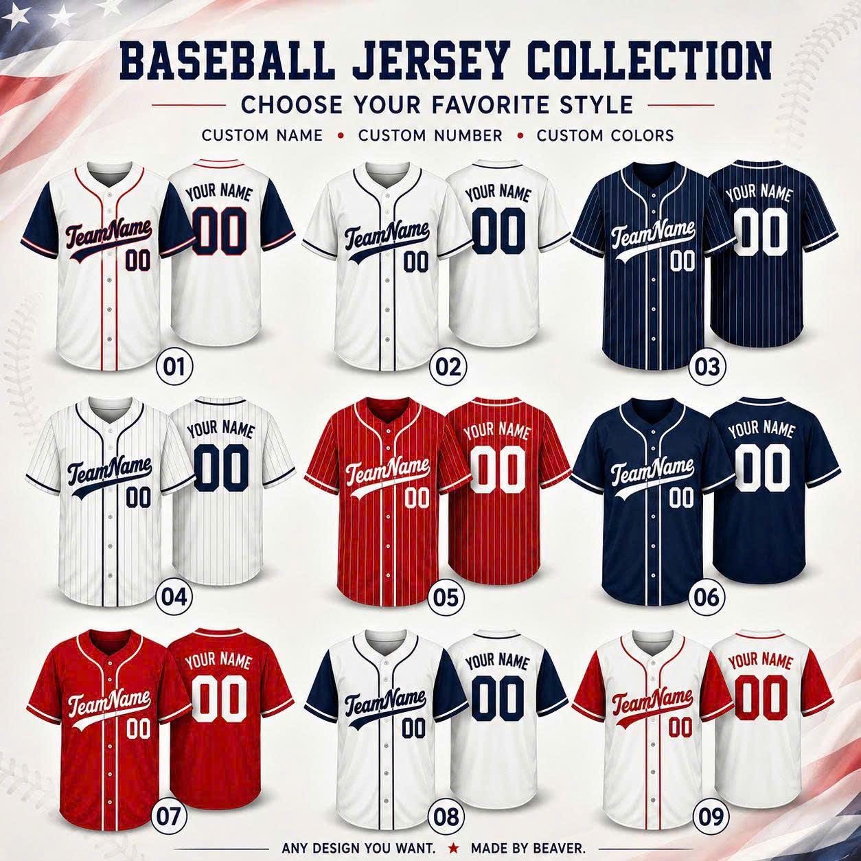 Custom American Flag Baseball Jersey, Personalized Team Name Number, Patriotic USA 4th July