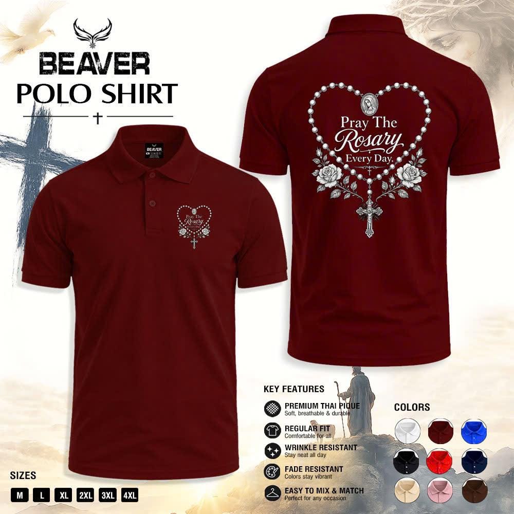 Pray The Rosary Every Day Polo Shirt, Sacred Rosary Heart Design, Men's Vintage Casual Top
