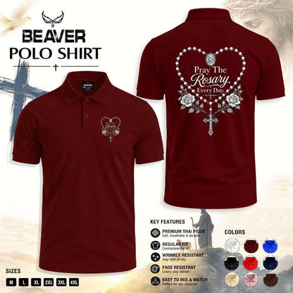 Pray The Rosary Every Day Polo Shirt, Sacred Rosary Heart Design, Men's Vintage Casual Top