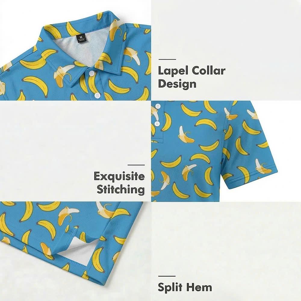 Men’s Athletic Golf Polo 10 – Blue Banana Fruit Pattern Polo Shirt