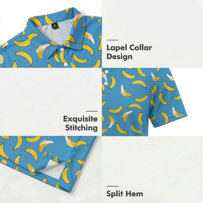 Men’s Athletic Golf Polo 10 – Blue Banana Fruit Pattern Polo Shirt