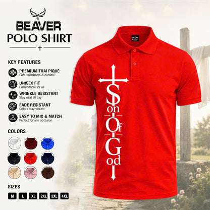 Son of God Cross Graphic Polo Shirt, Men's Casual Top, Vintage Christian Design