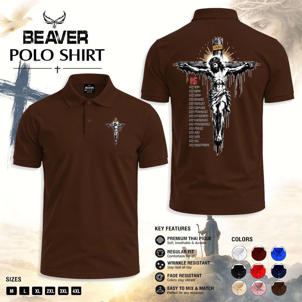 Crucifix Graphic Polo Shirt, Vintage Cross Print, Men's Casual Short Sleeve Top