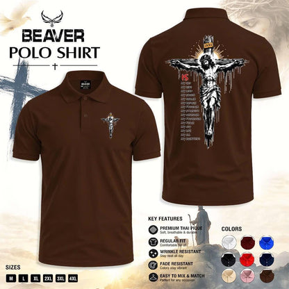 Crucifix Graphic Polo Shirt, Vintage Cross Print, Men's Casual Short Sleeve Top