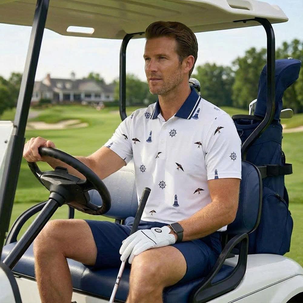 Men's Athletic Golf Polo 19 – Coastal Lighthouse & Seagull Polo Shirt