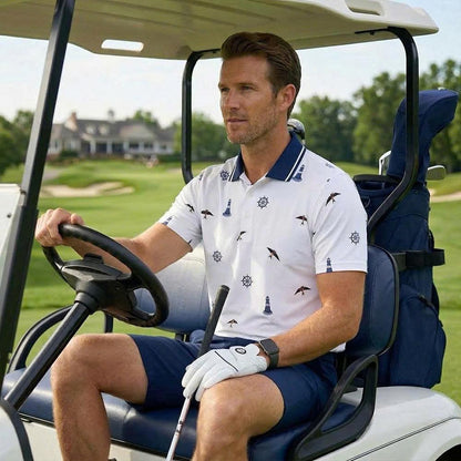 Men's Athletic Golf Polo 19 – Coastal Lighthouse & Seagull Polo Shirt