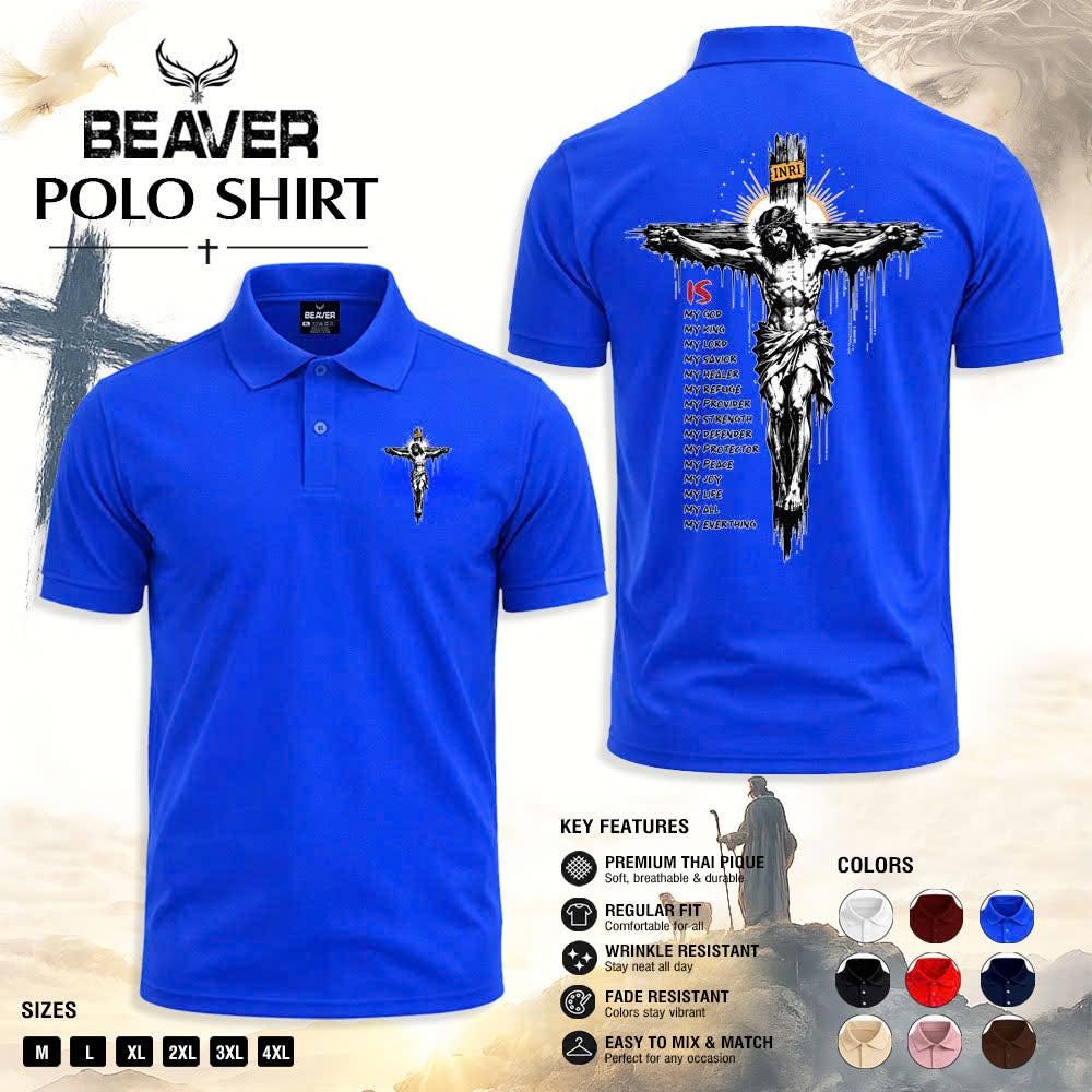 Crucifix Graphic Polo Shirt, Vintage Cross Print, Men's Casual Short Sleeve Top