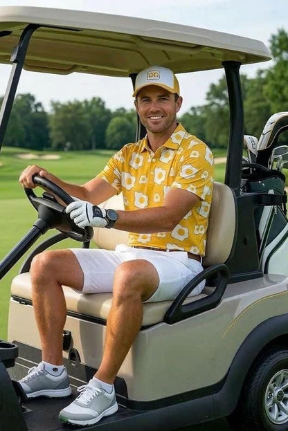 Men’s Athletic Golf Polo 13 – Yellow Fried Egg Pattern Polo Shirt