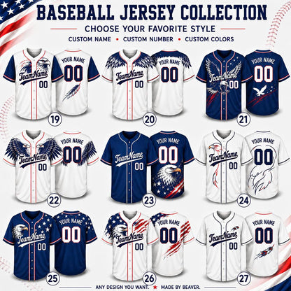 Custom American Flag Baseball Jersey, Personalized Team Name Number, Patriotic USA 4th July