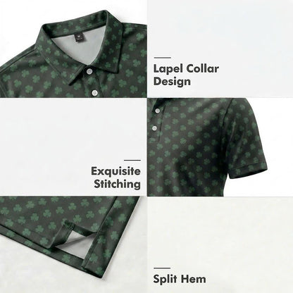 Men’s Athletic Golf Polo 09 – Green Shamrock Clover Pattern Polo Shirt