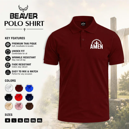 Amen Cross Graphic Polo Shirt, Crown of Thorns Design, Men's Casual Short Sleeve Top