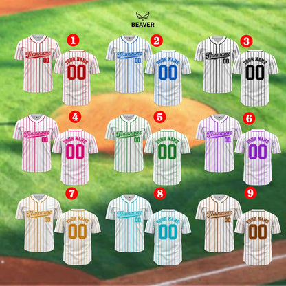 Custom Striped Baseball Jersey with Name & Number – Personalized Sports Shirt, Unisex Gamewear
