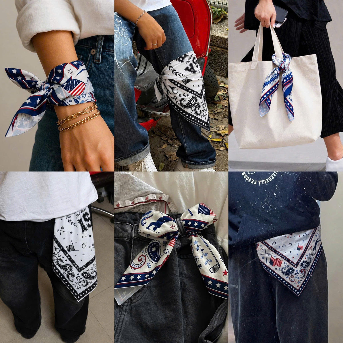 USA Golf Bandana – American Flag, Clubs & Paisley Print – Square Headband, Patriotic Accessory