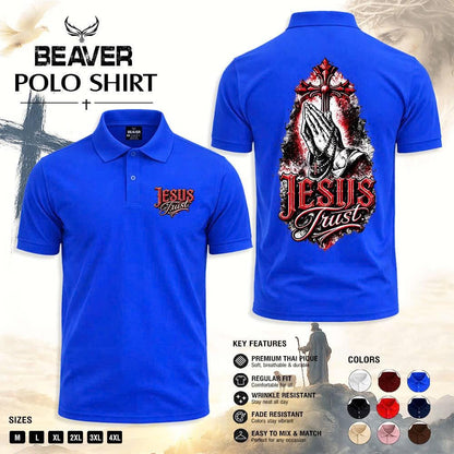 Jesus Trust Praying Hands Polo Shirt, Christian Cross Faith Apparel