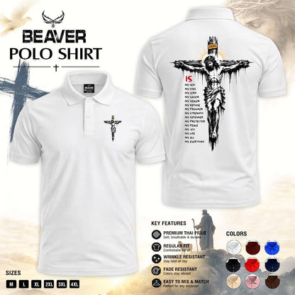 Crucifix Graphic Polo Shirt, Vintage Cross Print, Men's Casual Short Sleeve Top