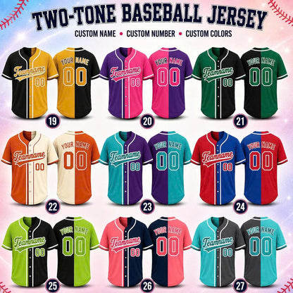 Custom Ombre Baseball Jersey, Personalized Name & Number, Mix Match Colors, Team Uniform
