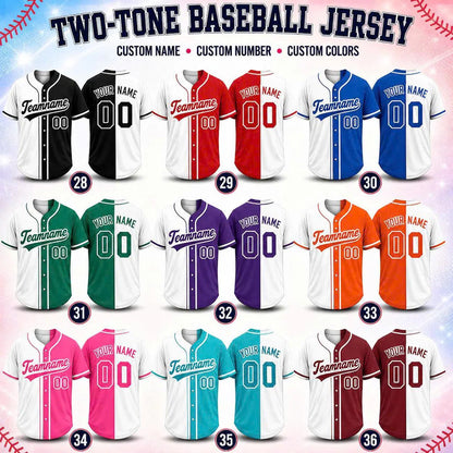 Custom Ombre Baseball Jersey, Personalized Name & Number, Mix Match Colors, Team Uniform