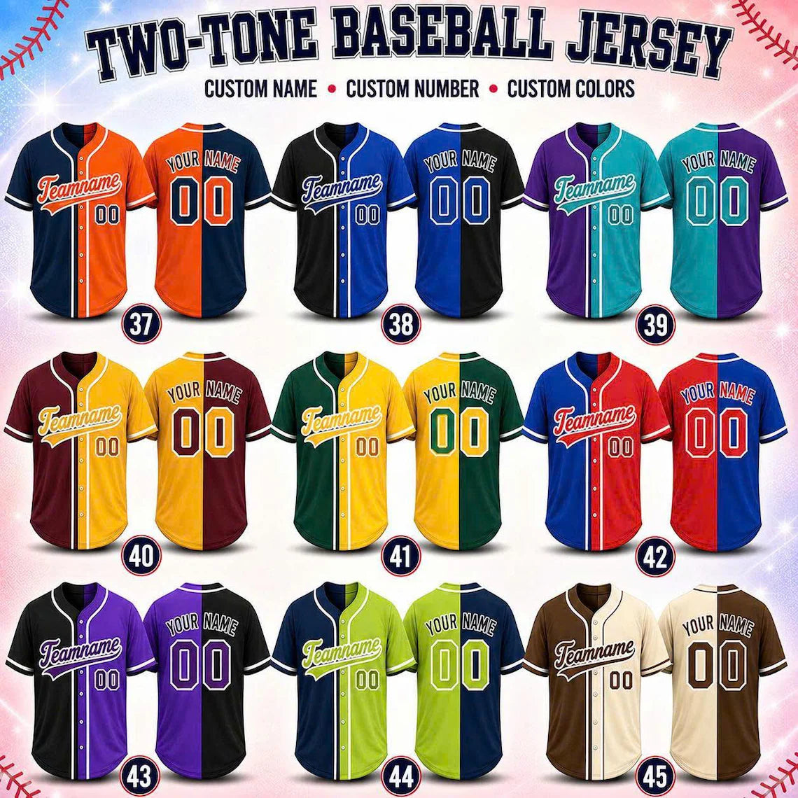 Custom Ombre Baseball Jersey, Personalized Name & Number, Mix Match Colors, Team Uniform