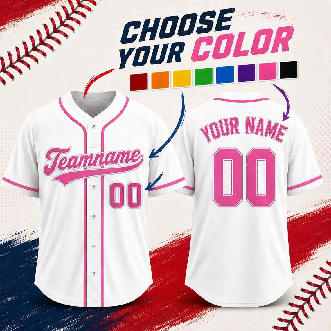 Custom Baseball Jersey, Personalized Name & Number, Team Uniform, Choose Your Colors, Sports Gift