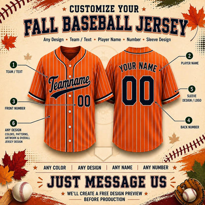 Custom Fall Baseball Jersey, Personalized Name & Number, Autumn Sports Shirt, Team Gift