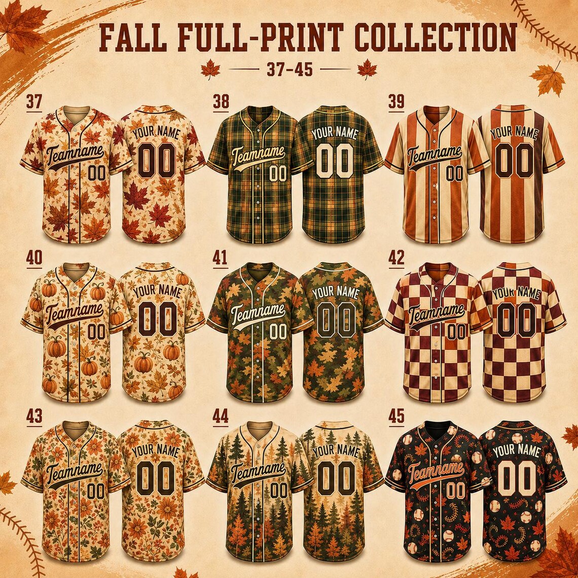 Custom Fall Baseball Jersey, Personalized Name & Number, Autumn Sports Shirt, Team Gift